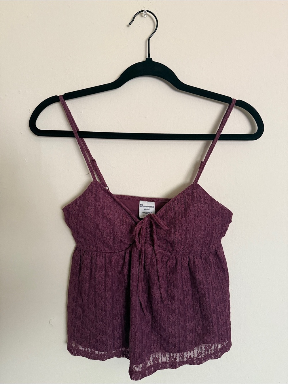 No Boundaries Plum Lace Tie-Front Cami